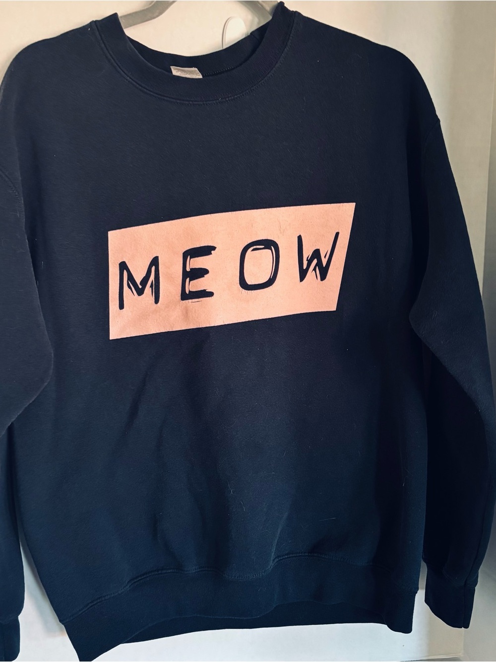 MEOW Graphic Crewneck Sweater - nlack with Pink Print